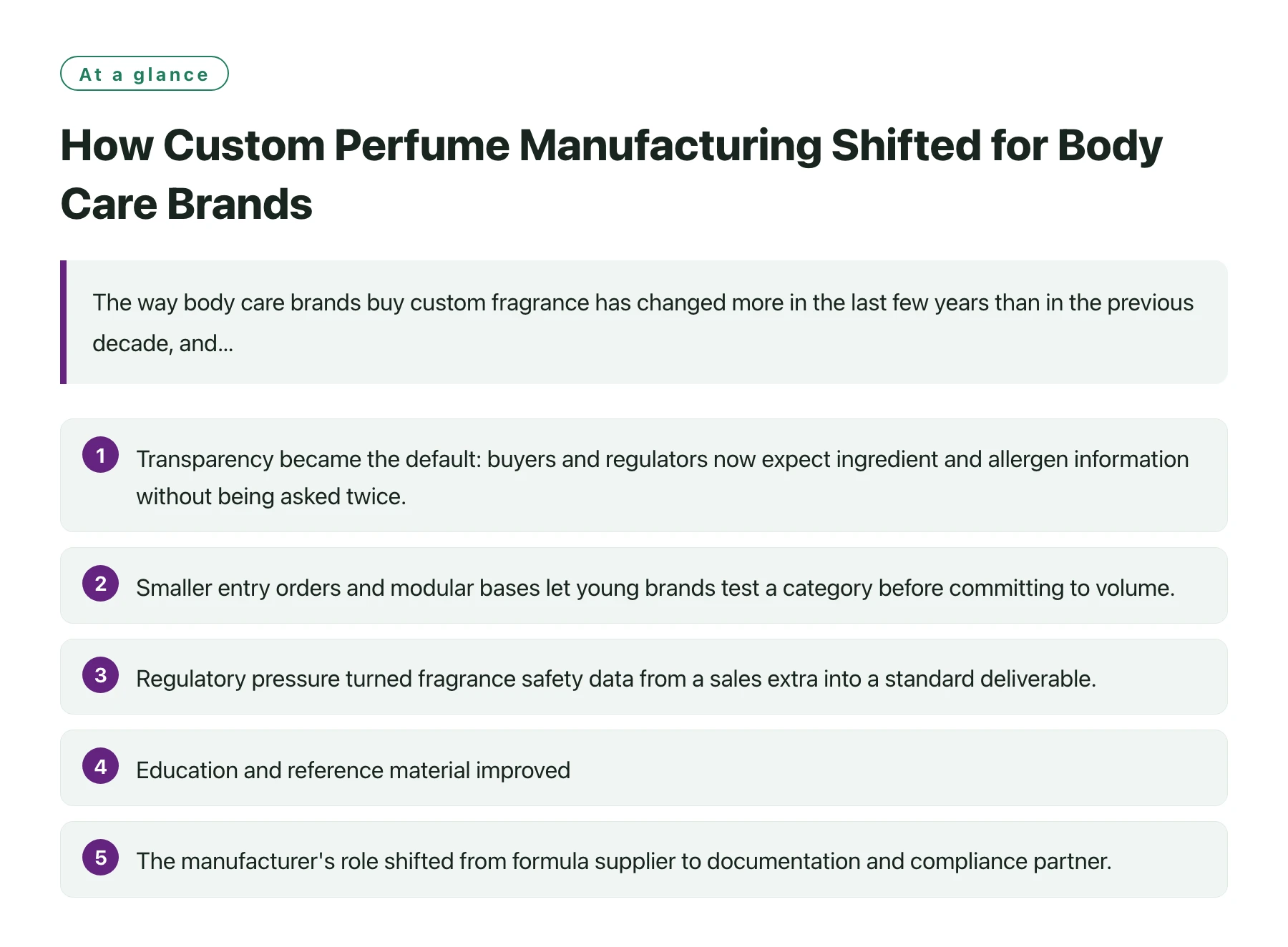 How Custom Perfume Manufacturing Shifted for Body Care Brands——全文要点速览